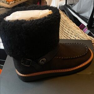 Coach Black Shearling Cuff Ankle Boot
